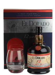 El Dorado Ром Эль Дорадо 12 лет с двумя бокалами